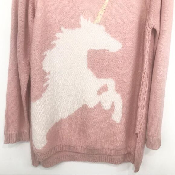 LC Lauren Conrad Pink White Unicorn Sparkle Knit Crew Neck Pullover Sweater - Picture 4 of 15